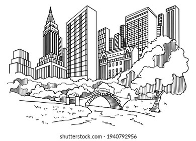 Hand drawn sketch of Central park in New York city. svg