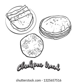  Hand drawn sketch of Chapati bread. Vector drawing of Flatbread food, usually known in South Asia. Bread illustration series.