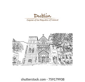 Hand drawn sketch of the Chapel Royal in Dublin Castle - Ireland in vector illustration.