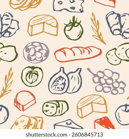 Hand drawn sketch charcuterie board food background