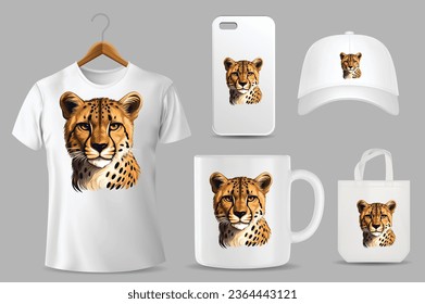 Hand Drawn Sketch Cheetah Illustration On Different Product Templates