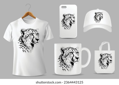 Hand Drawn Sketch Cheetah Illustration On Different Product Templates