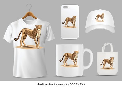 Hand Drawn Sketch Cheetah Illustration On Different Product Templates