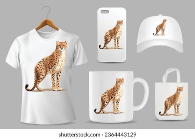 Hand Drawn Sketch Cheetah Illustration On Different Product Templates
