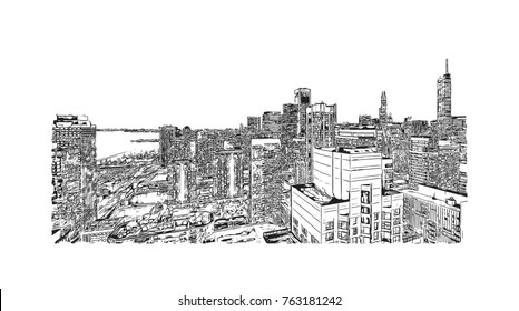 Hand Drawn Sketch Chicago Skyline Big Stock Vector (Royalty Free) 763181242