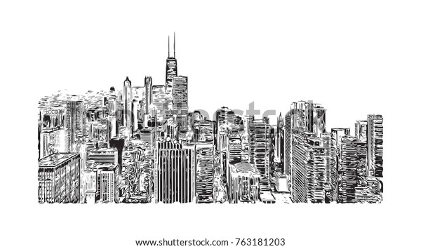 Hand Drawn Sketch Chicago Skyline Big Stock Vector (Royalty Free