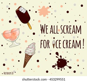 Hand drawn sketch chocolate ice cream on the white background. Organic illustration. Eco food. Template Vector. business label shop