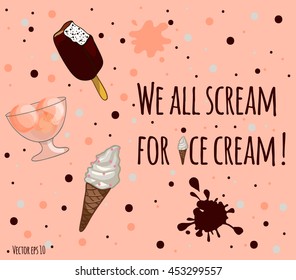 Hand drawn sketch chocolate ice cream on the white background. Organic illustration. Eco food set. Template Vector. business label shop