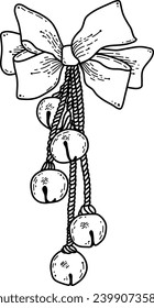 Hand drawn sketch of Christmas bells with a bow.