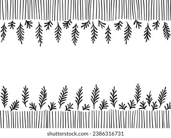 Esbozo dibujado a mano del patrón navideño con ramas de abetos sobre fondo blanco. Textura decorativa para la superposición. Ilustración del vector