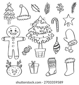Dibujado a mano boceto Navidades Vector Pack