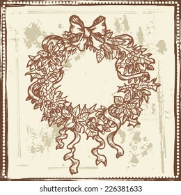 Hand drawn sketch of Christmas wreath.  All objects are conveniently grouped  and are easily editable.