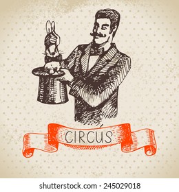 Hand drawn sketch circus and amusement vector illustration. Vintage background