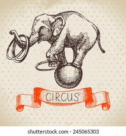 Dibujo manual de circo y divertida ilustración vectorial.Fondo de cosecha