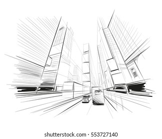 Hand drawn sketch city vector illustration.