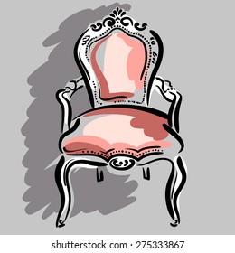 Hand drawn sketch of a classic armchair on the grey background. Elegant furniture.