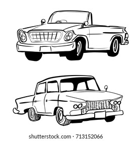 Hand drawn sketch of classic car, vintage car, transport or vehicle design. Vector Illustration