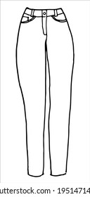 Hand drawn sketch classic jeans. Simple vector isolated outline