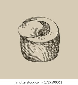Hand drawn sketch of clay oven for baking tandir bread. Top view of the fired stone brick oven with the cover	
