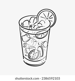 Handgezeichneter Skizzencocktail. Alkohol trinkt Coctailhintergrund. Komposition für Barmenü. Doodle, Vektorgrafik.