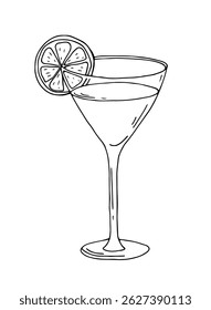 Hand drawn sketch of Cocktail drink with lime slice