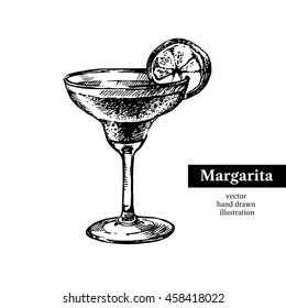 Hand drawn sketch cocktail margarita vintage isolated object. Vector illustration