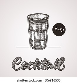 Hand drawn sketch cocktail with text. Vector illustration