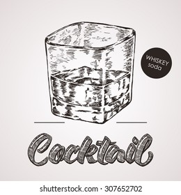 Hand drawn sketch cocktail with text. Vector illustration