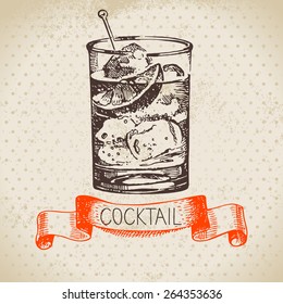 Hand Drawn Sketch Cocktail Vintage Background. Vector Illustration