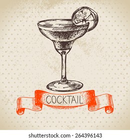 Hand drawn sketch cocktail vintage background. Vector illustration