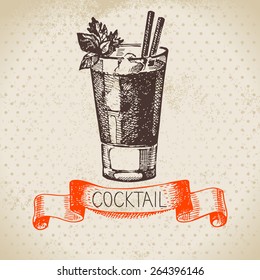 Hand drawn sketch cocktail vintage background. Vector illustration