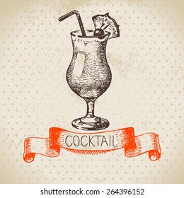 Hand drawn sketch cocktail vintage background. Vector illustration