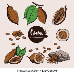 Hand drawn sketch cocoa product. Vector illustration of natural healthy food on background