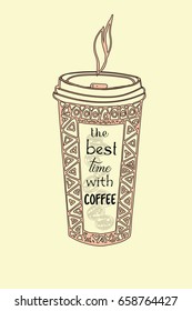 Hand drawn sketch of coffee cup. Isolated vector illustration.