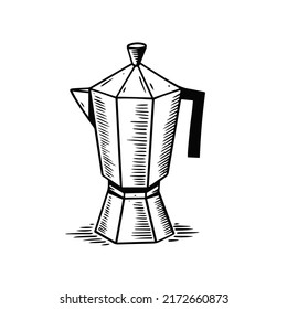 Hand drawn sketch Coffee pot. Black color realistic vector art.