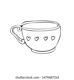 Hand drawn sketch of coffee and tea Cup vector Illustration. Vector illustration isolated on white background. Espresso, cappuccino, voice, latte, Irish, mocha, coffee dessert. Cute Doodle vintage 