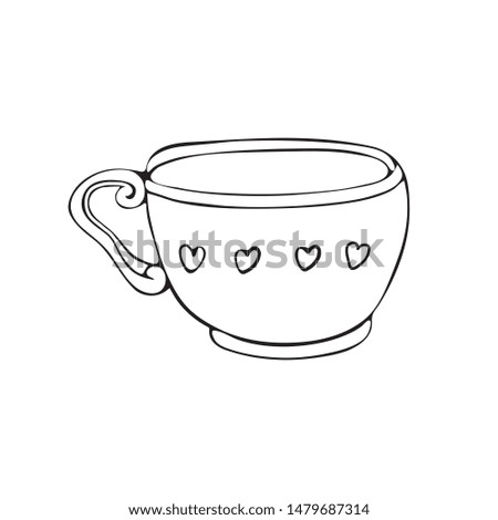 Hand drawn sketch of coffee and tea Cup vector Illustration. Vector illustration isolated on white background. Espresso, cappuccino, voice, latte, Irish, mocha, coffee dessert. Cute Doodle vintage 