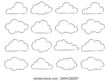 Hand Drawn Sketch Collection Of Clouds Vector Illustration 