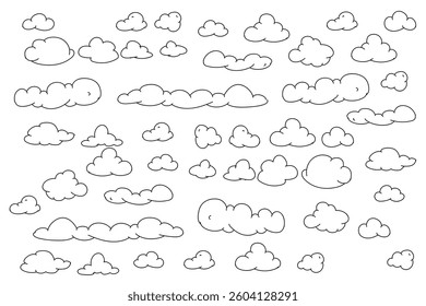 Hand Drawn Sketch Collection Of Clouds Vector Illustration 