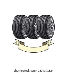 Hand drawn sketch, color racer wheels