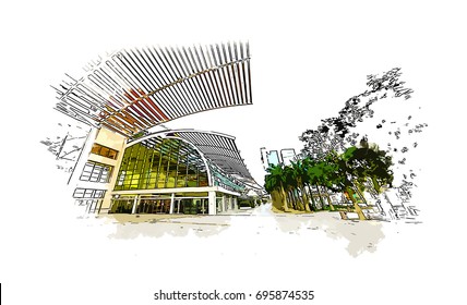 Hand drawn sketch with color of Singapore marina bay sand in vector illustration.