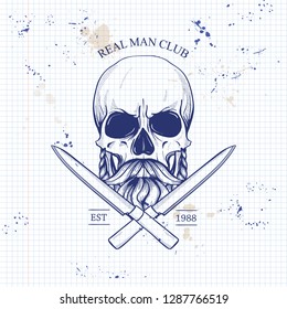 Hand drawn sketch, color skull