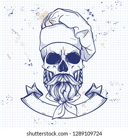 Hand drawn sketch, color skull