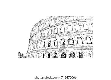 Hand drawn sketch of Colosseum Rome, Italy in vector illustration.