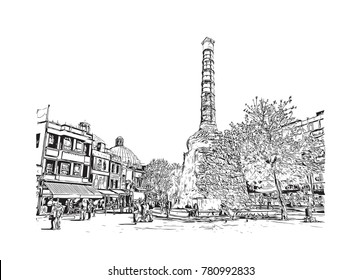 Hand drawn sketch of The Column of Constantine view in Istanbul in vector illustration.