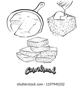 Hand drawn sketch of Cornbread bread. Vector drawing of Cornbread food, usually known in America. Bread illustration series.