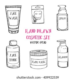Hand drawn sketch cosmetics set