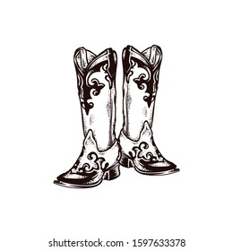 Hand drawn sketch of a cowboy boots