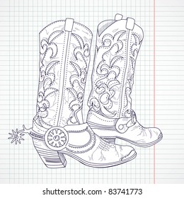 Hand drawn sketch of a cowboy boots