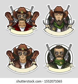 Hand drawn sketch cowboy set